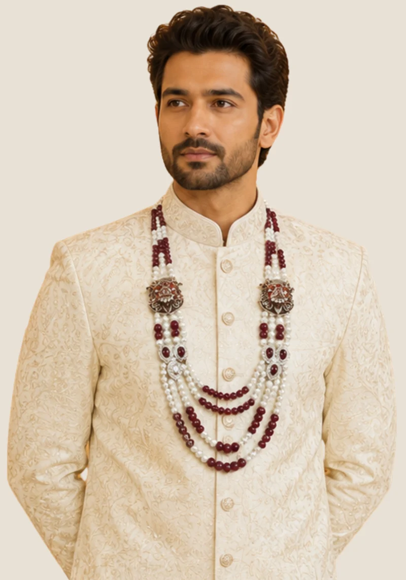 Mala Homme Ashoka – Perles Ivoire & Bordeaux