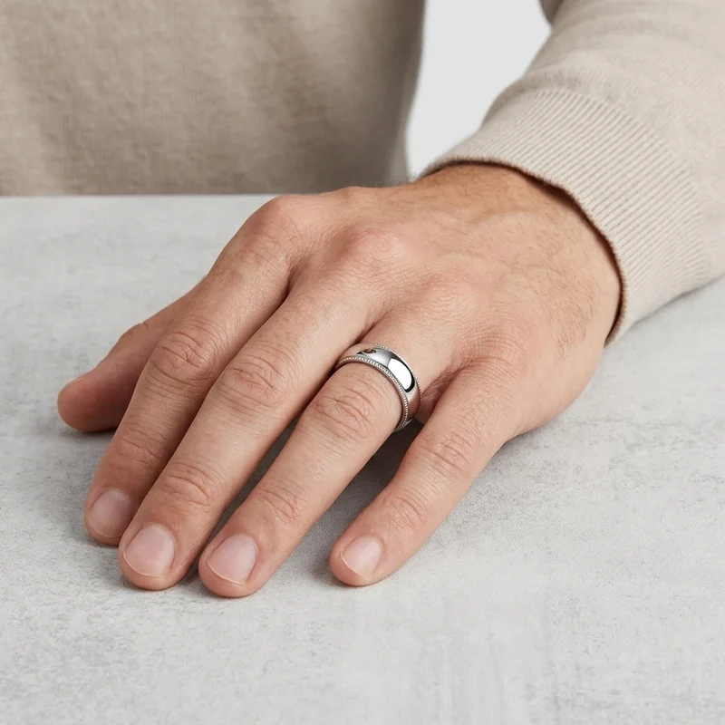 6mm Domed Milgrain Wedding Band