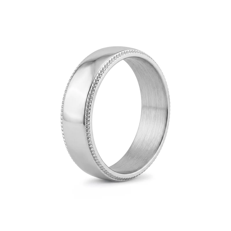 6mm Domed Milgrain Wedding Band