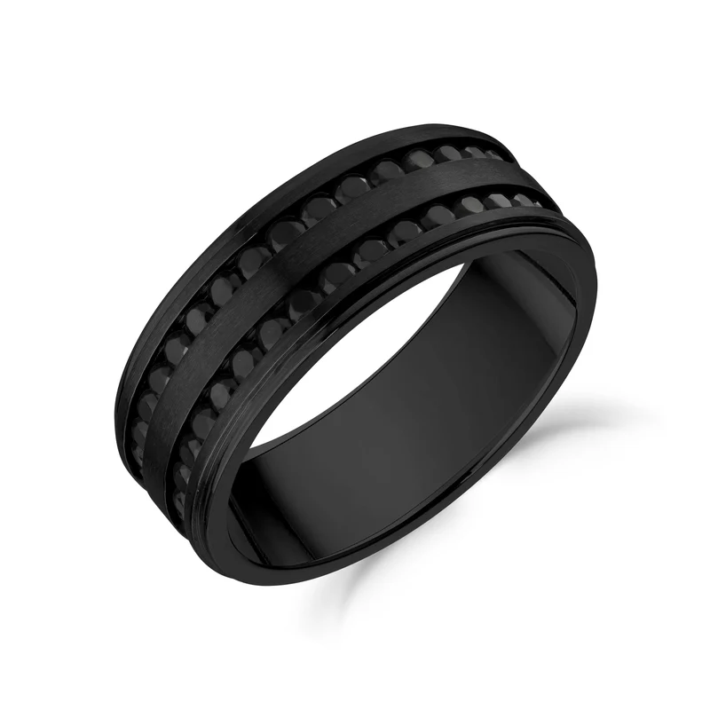 Double rangée de pierres noires Matte Jonc