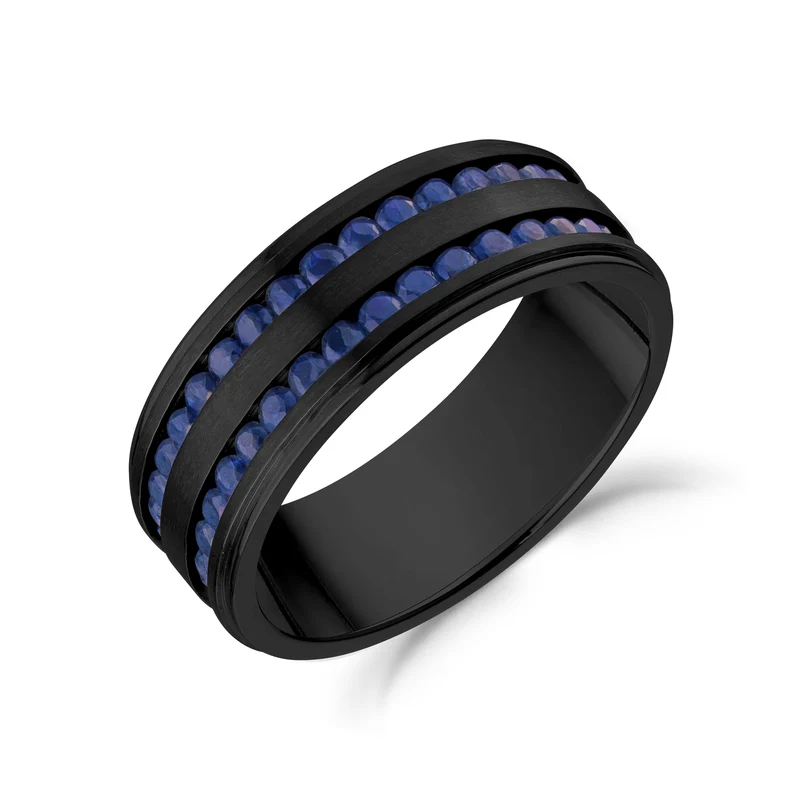 Double rangée de pierres noires Matte Jonc