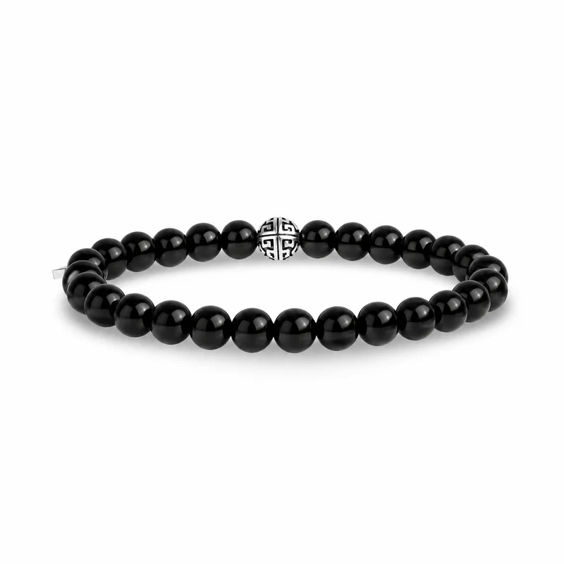 Bracelet en perles d'onyx noir brillant de 6 mm