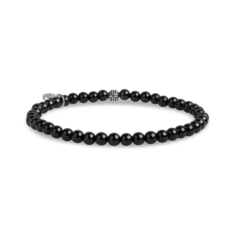 Bracelet en perles d'onyx noir brillant de 4 mm