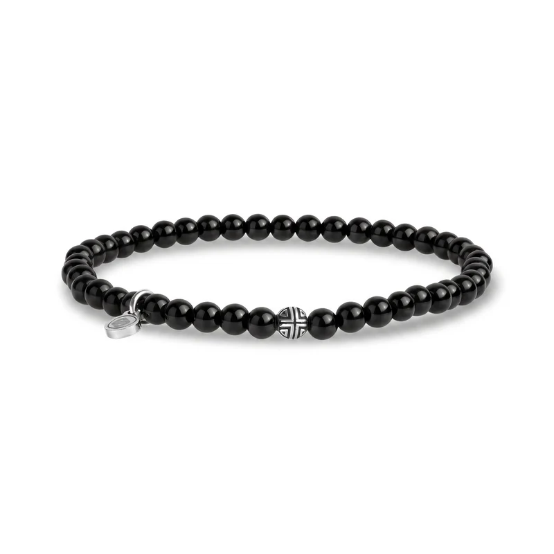 Bracelet en perles d'onyx noir brillant de 4 mm