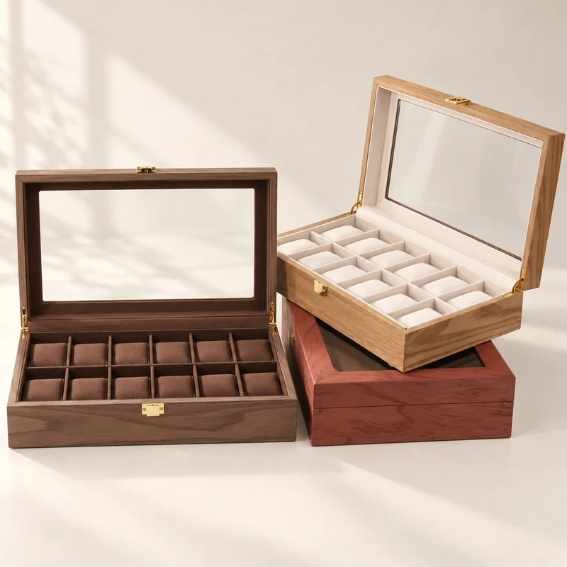 Coffret 10 montres bois de noyer
