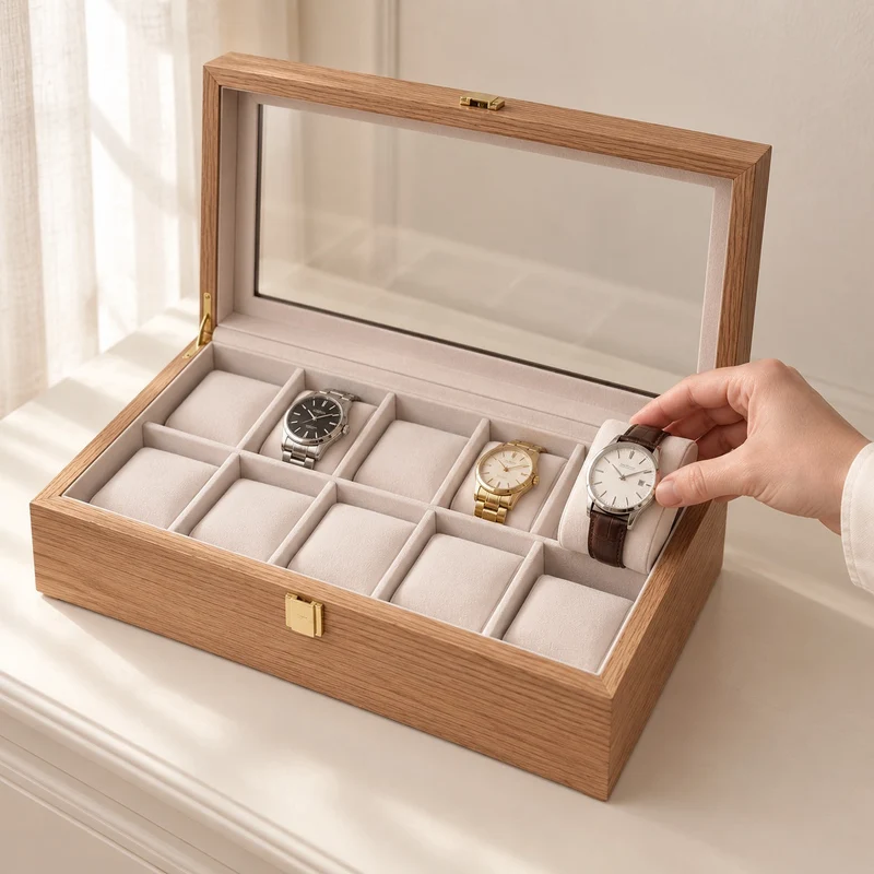 Coffret 10 montres bois de noyer