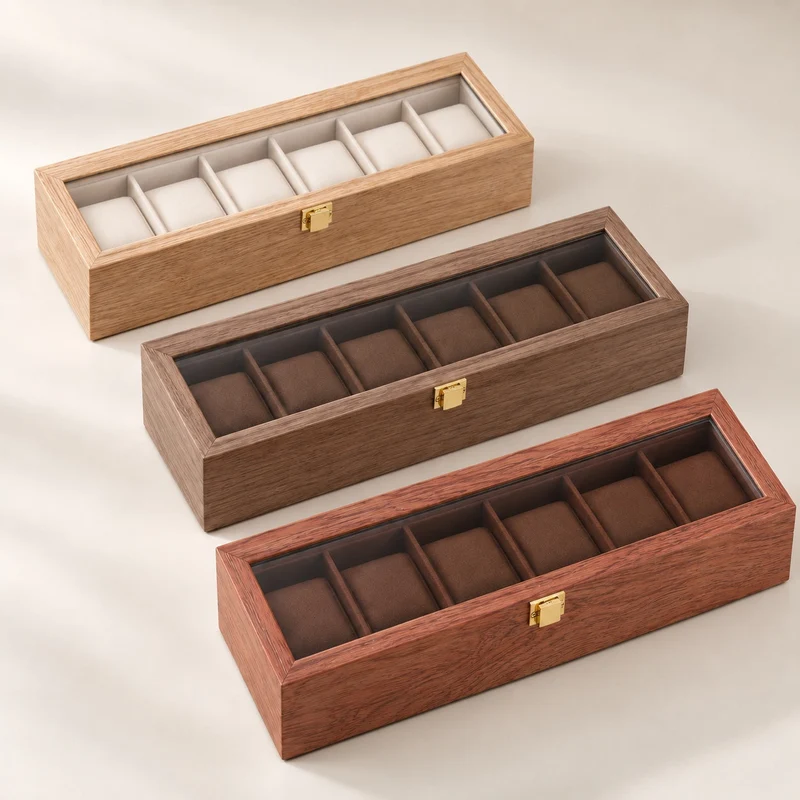 Boîte de rangement montres – Noyer 6 emplacements