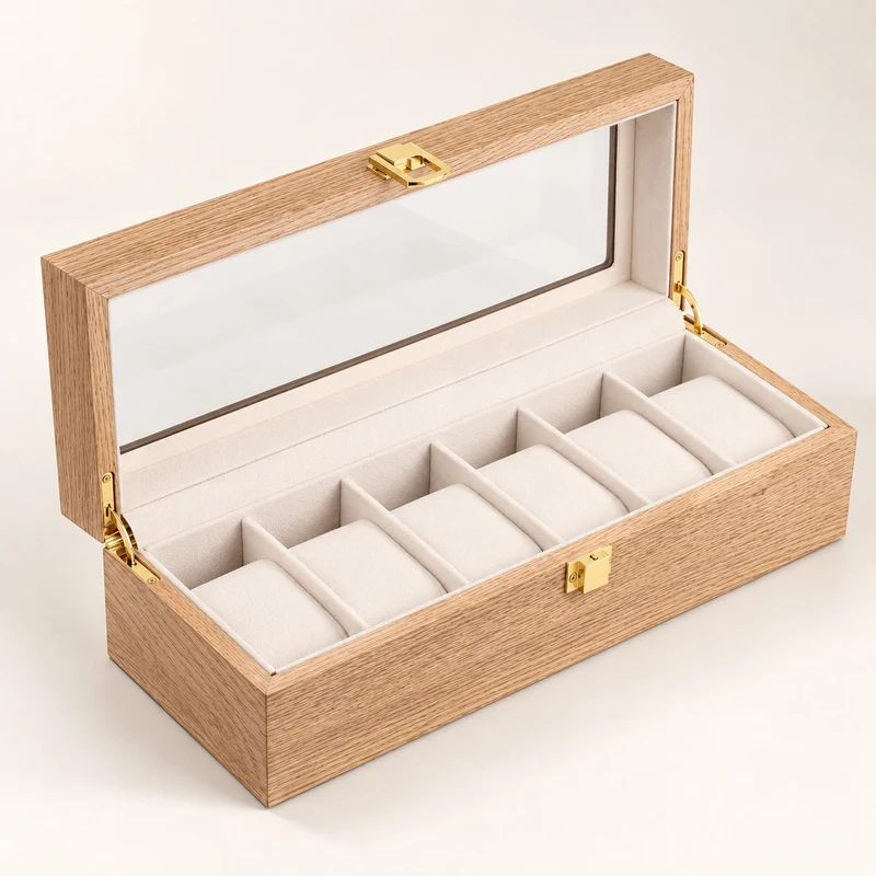 Boîte de rangement montres – Noyer 6 emplacements