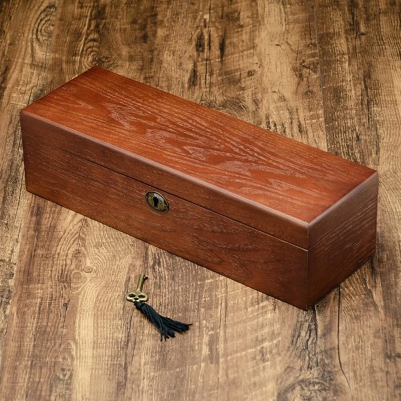 Boîte 6 montres – Bois foncé & flanelle