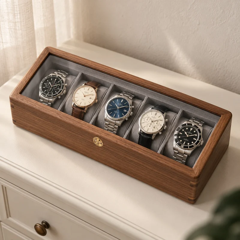 Boîte à montres en noyer massif
