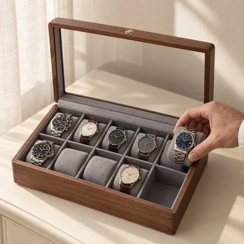 Boîte à montres en noyer massif