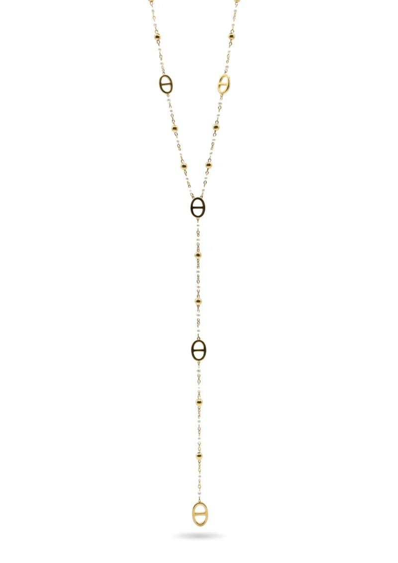Collier Y Maille Marine Blanc