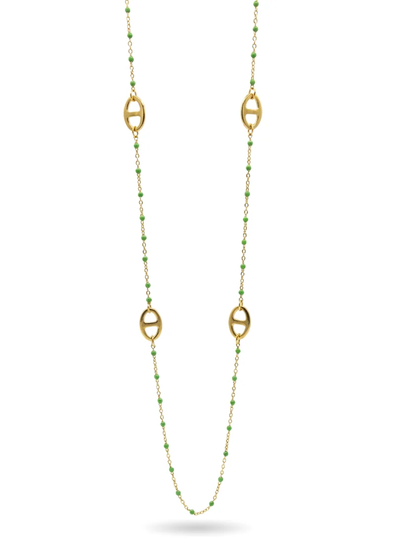 Sautoir Maille Marine Perles Couleurs