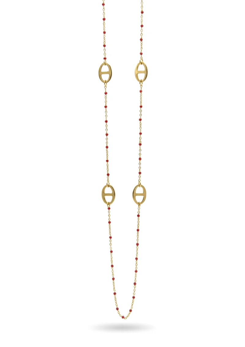 Sautoir Maille Marine Perles Couleurs