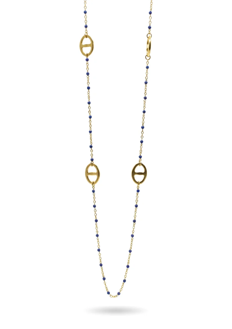 Sautoir Maille Marine Perles Couleurs