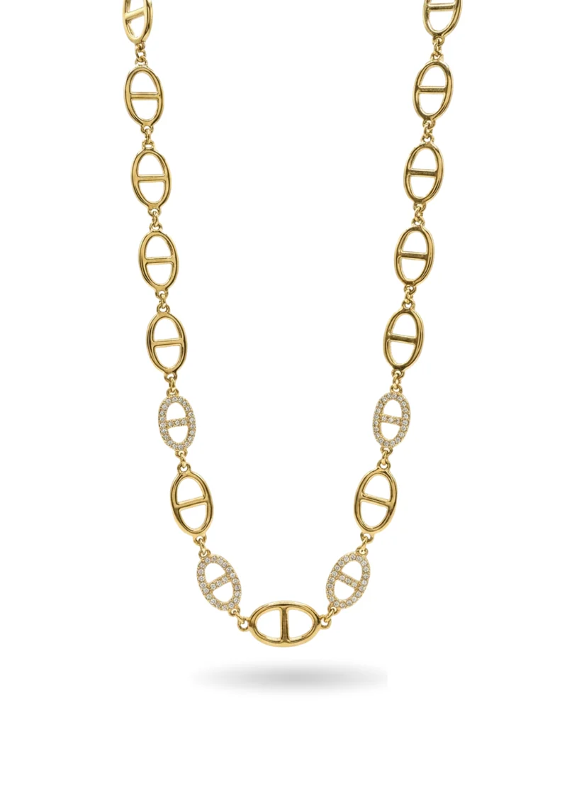 Collier Chaine Maille Marine Strass