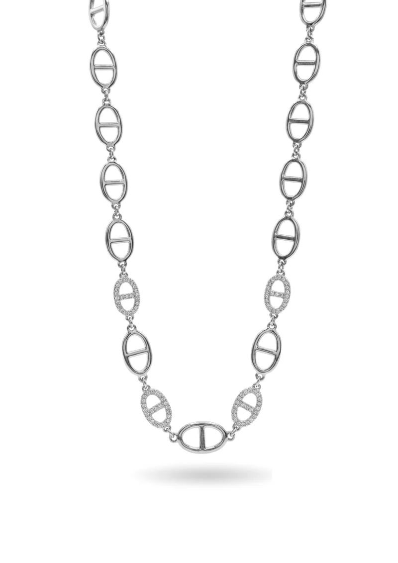 Collier Chaine Maille Marine Strass