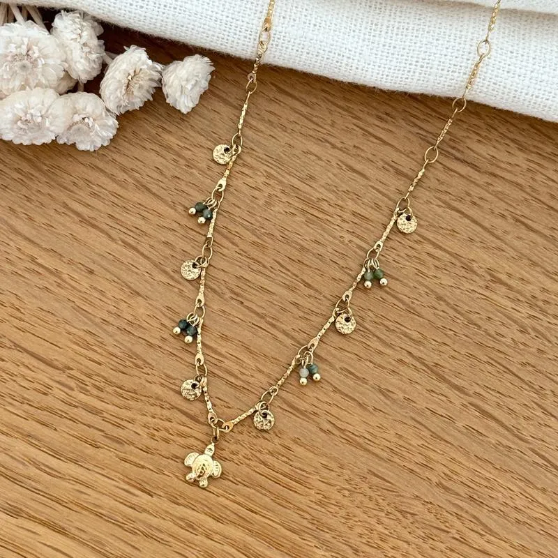 Collier "Tortue" vert acier