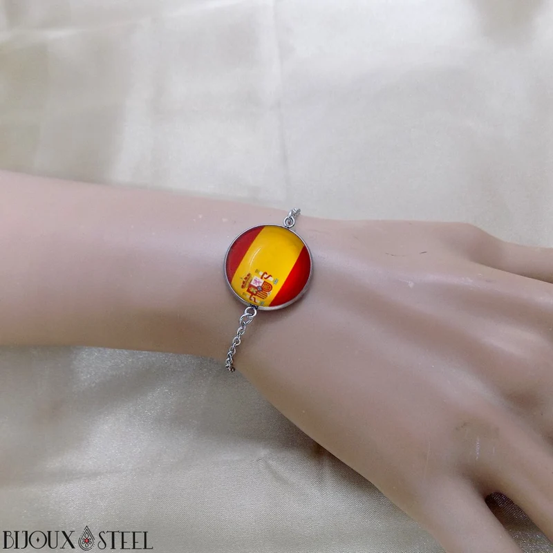 Bracelet femme drapeau de l'Espagne en acier inoxydable