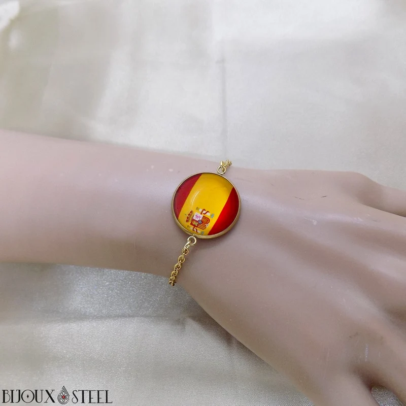 Bracelet femme drapeau de l'Espagne en acier inoxydable