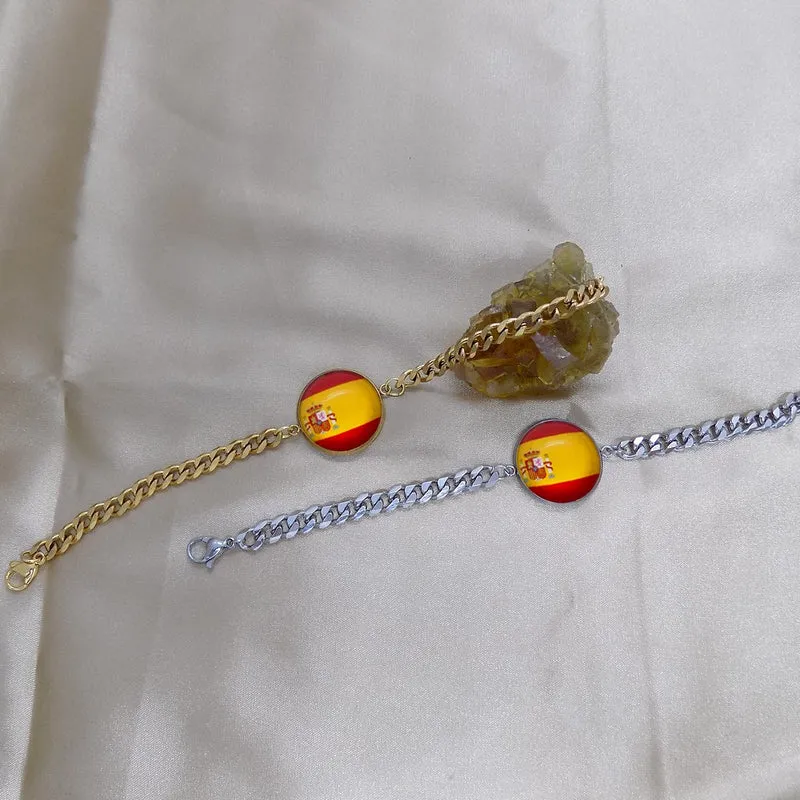 Bracelet homme maille cubaine drapeau de l'Espagne en acier inoxydable