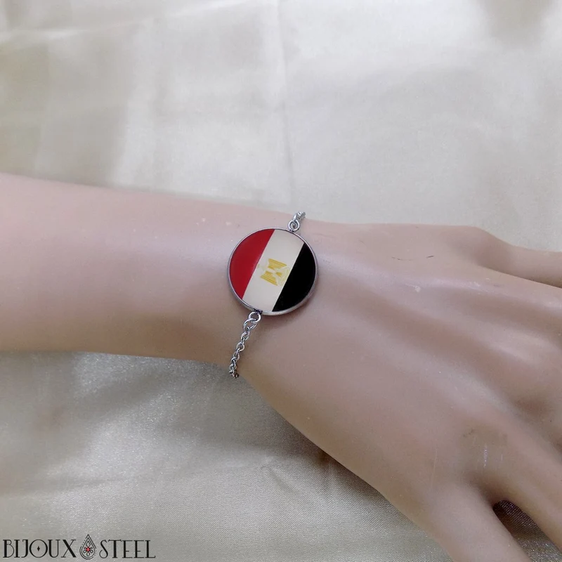 Bracelet femme drapeau de l'Égypte en acier inoxydable
