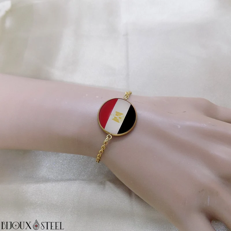 Bracelet femme drapeau de l'Égypte en acier inoxydable
