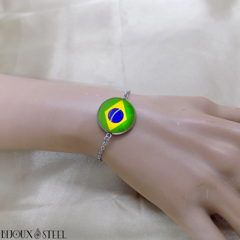 Bracelet femme drapeau du Brésil en acier inoxydable