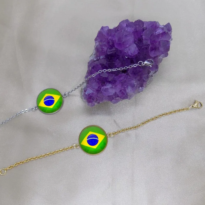 Bracelet femme drapeau du Brésil en acier inoxydable