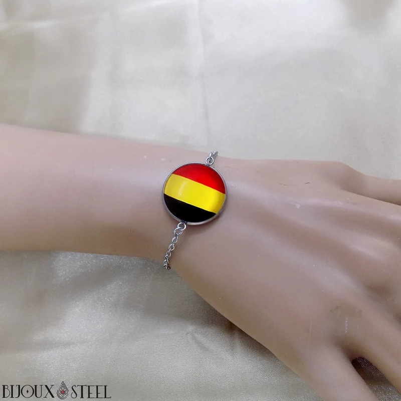 Bracelet femme drapeau de la Belgique en acier inoxydable