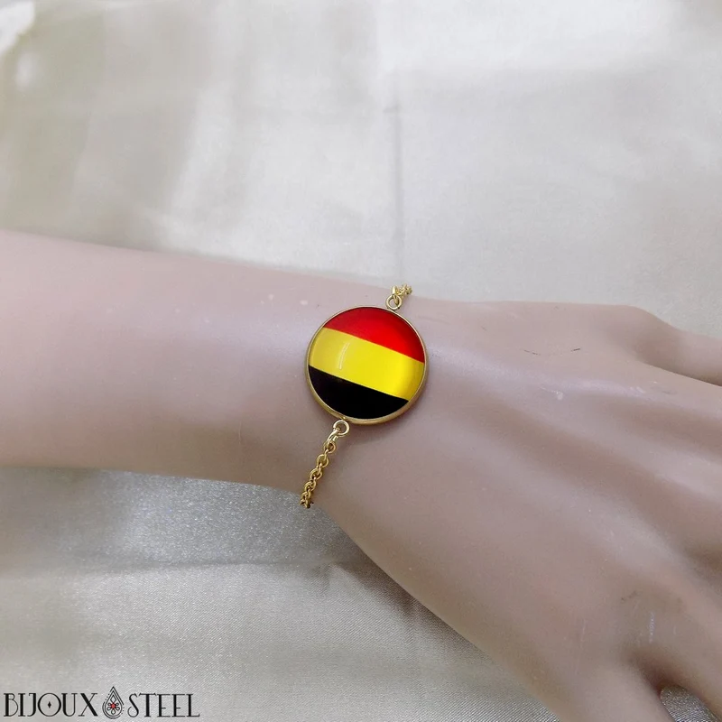Bracelet femme drapeau de la Belgique en acier inoxydable