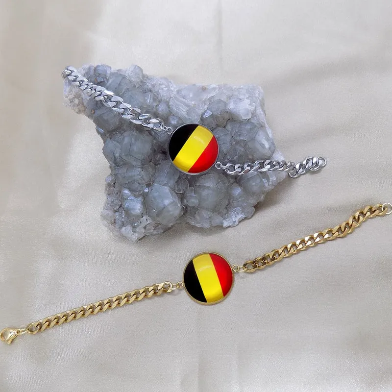 Bracelet homme maille cubaine drapeau de la Belgique en acier inoxydable