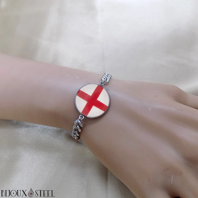 Bracelet homme maille cubaine drapeau de l'Angleterre en acier inoxydable