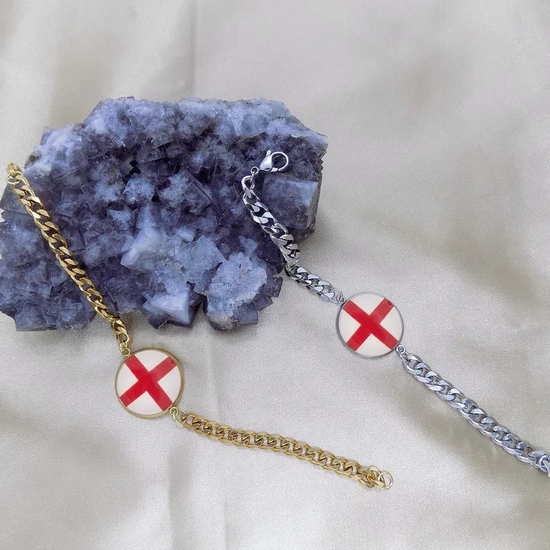 Bracelet homme maille cubaine drapeau de l'Angleterre en acier inoxydable