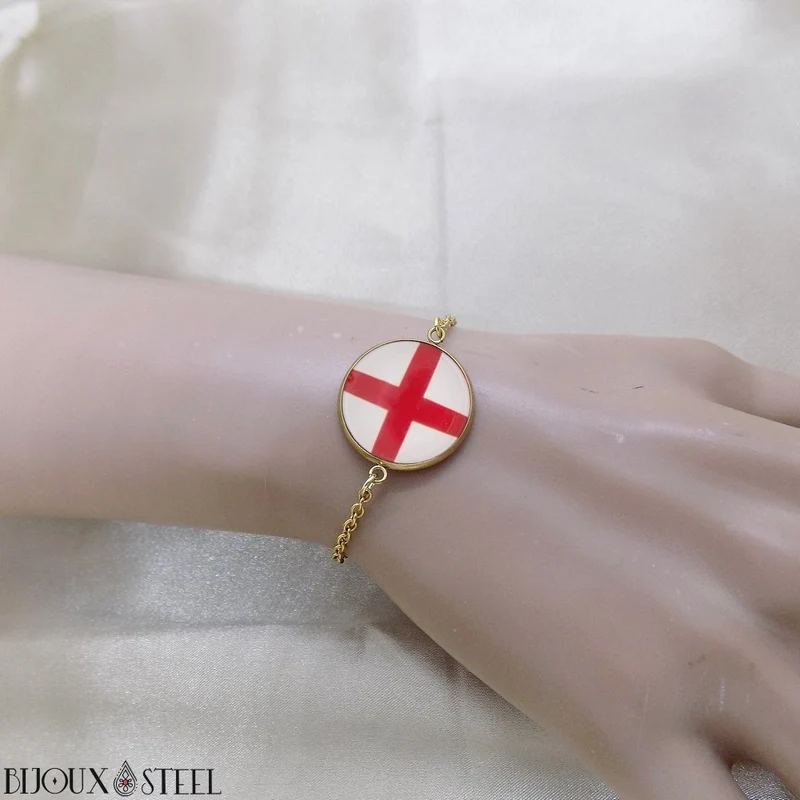 Bracelet femme drapeau de l'Angleterre en acier inoxydable