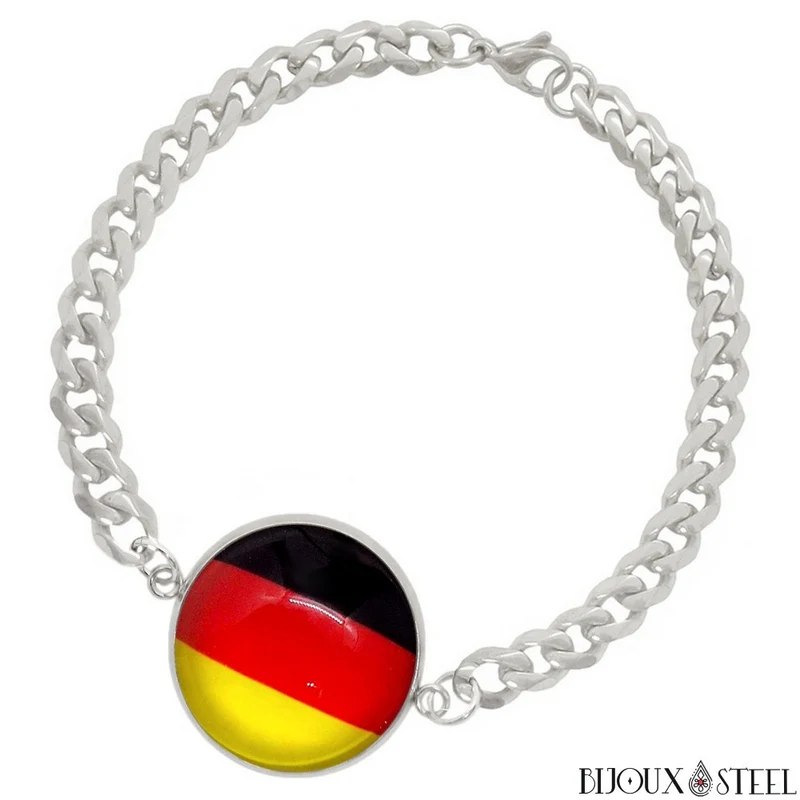 Bracelet homme maille cubaine drapeau de l'Allemagne en acier inoxydable