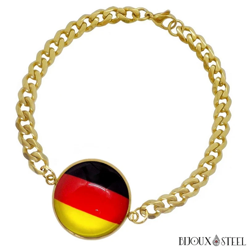 Bracelet homme maille cubaine drapeau de l'Allemagne en acier inoxydable