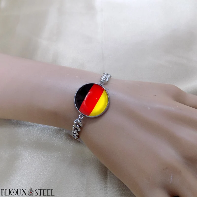 Bracelet homme maille cubaine drapeau de l'Allemagne en acier inoxydable