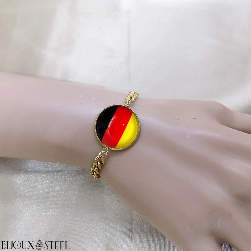 Bracelet homme maille cubaine drapeau de l'Allemagne en acier inoxydable
