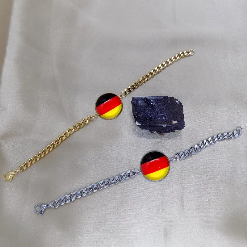Bracelet homme maille cubaine drapeau de l'Allemagne en acier inoxydable