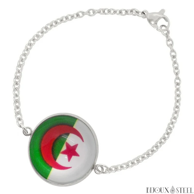 Bracelet femme drapeau de l'Algérie en acier inoxydable