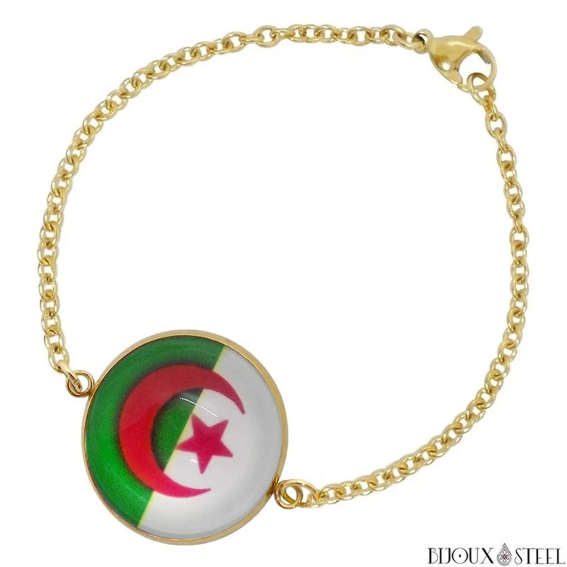 Bracelet femme drapeau de l'Algérie en acier inoxydable