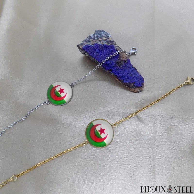 Bracelet femme drapeau de l'Algérie en acier inoxydable
