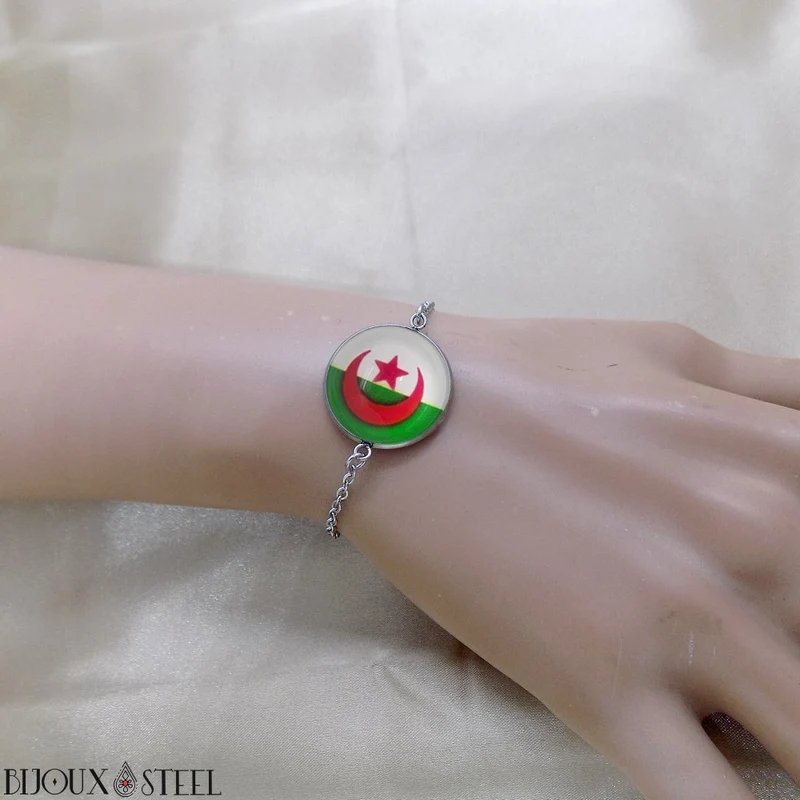 Bracelet femme drapeau de l'Algérie en acier inoxydable