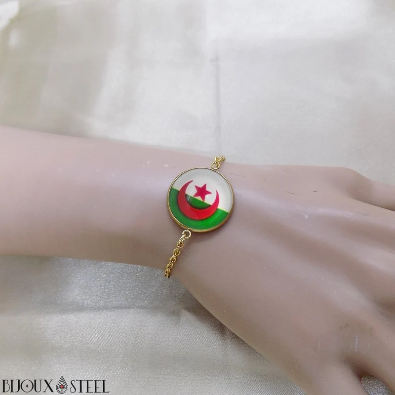 Bracelet femme drapeau de l'Algérie en acier inoxydable