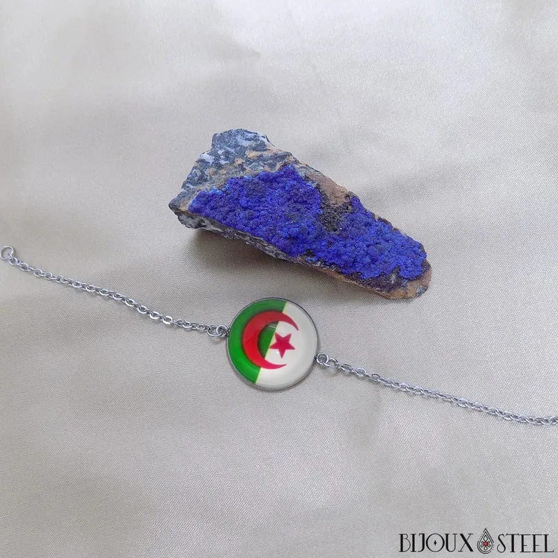 Bracelet femme drapeau de l'Algérie en acier inoxydable