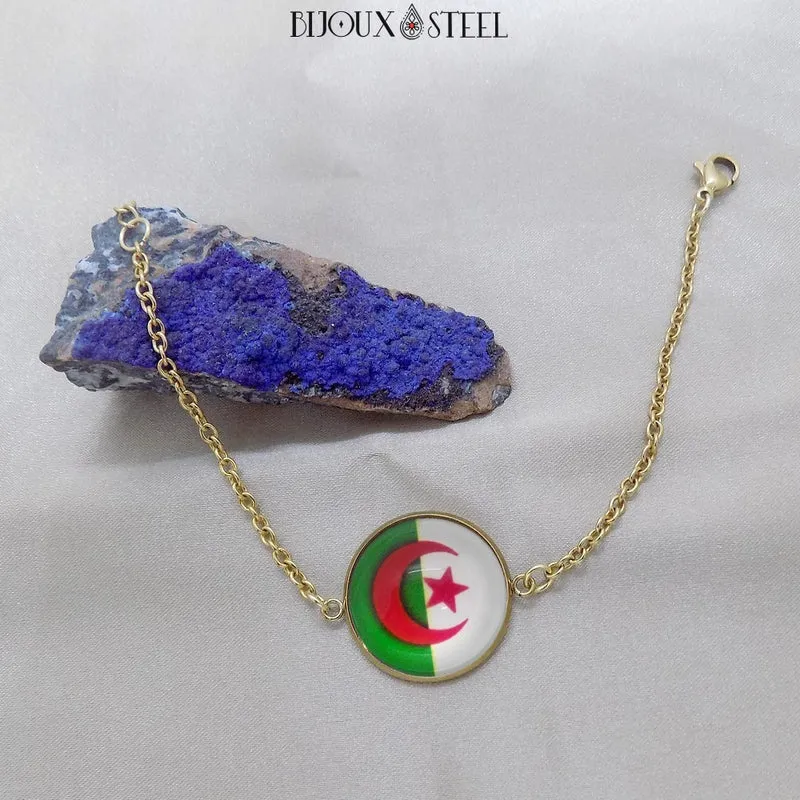 Bracelet femme drapeau de l'Algérie en acier inoxydable