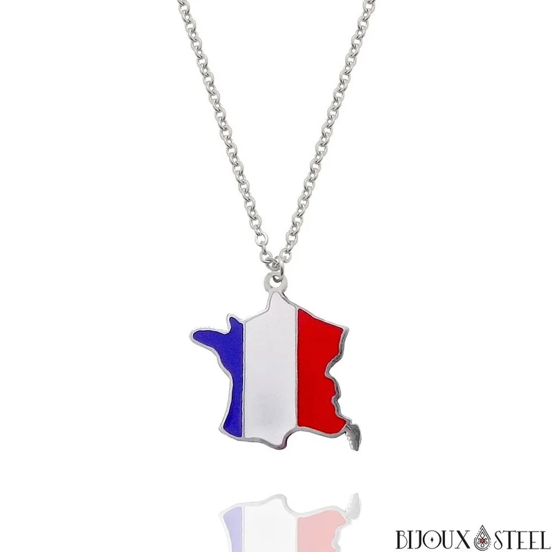 Collier à pendentif carte de la France en acier inoxydable