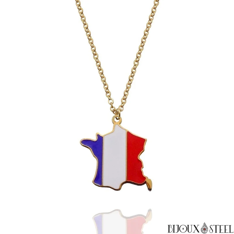 Collier à pendentif carte de la France en acier inoxydable