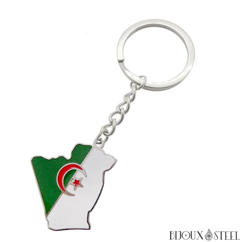 Porte-clés carte de l'Algérie en acier inoxydable